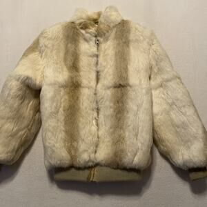 Neiman Marcus Vintage White Tan Dyed Rabbit Fur Coat Jacket 80s Hong Kong 12